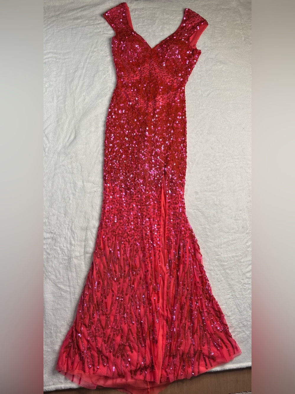 Cassandra Stone (Mac Duggal) Prom Formal Pink Sequin Mermaid Ombré Dress